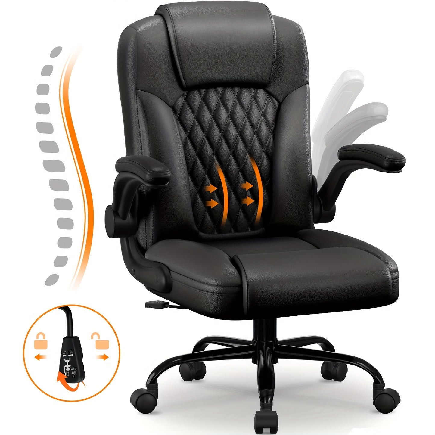 Authmic Office Chair Ergonomic Desk Chair Executive Chair with Padded Armrests Foldable, Height Adjustable, Rocking Function And Headrest Comfortable for Home Office Office Chair 150kg