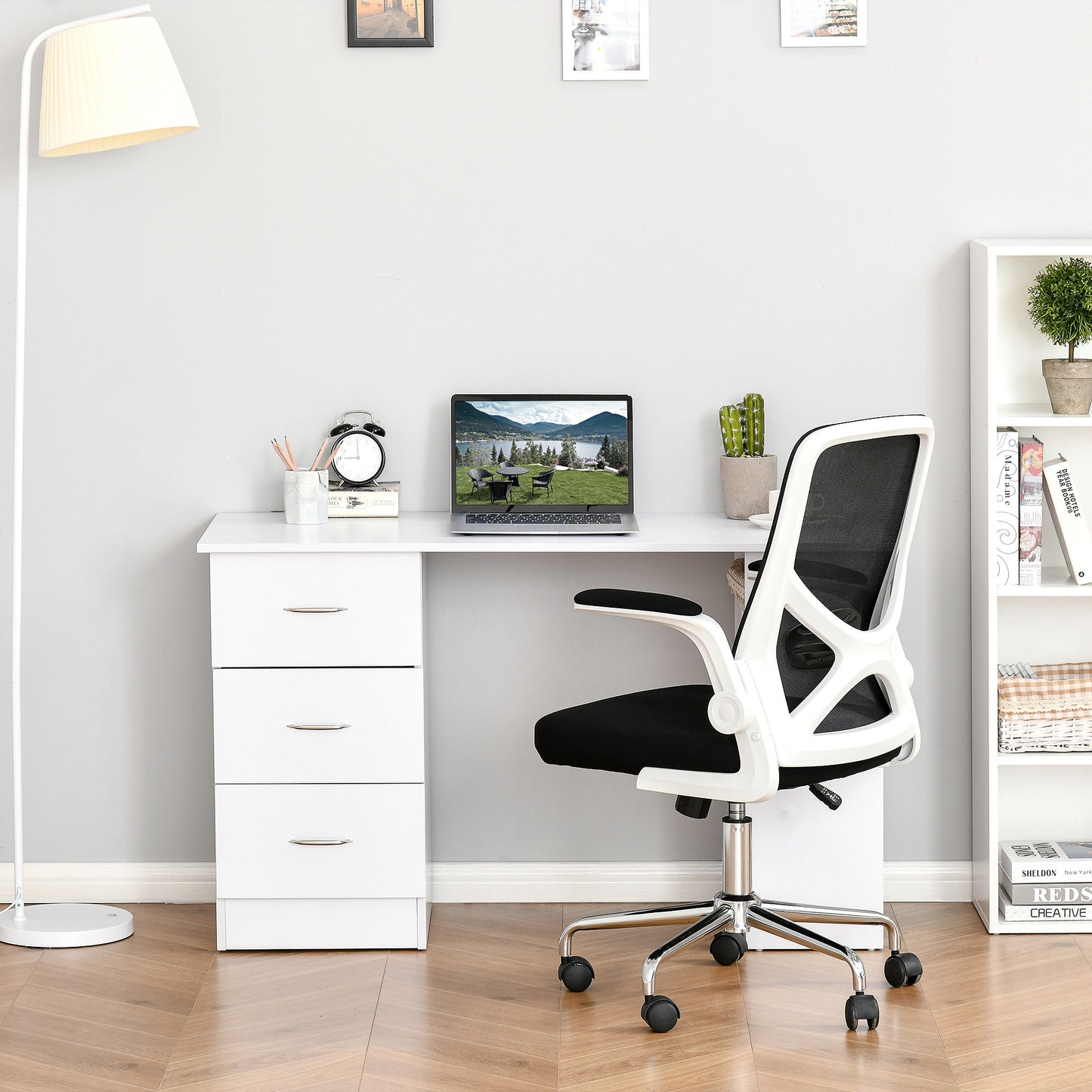 Computertafel – Bureau – Werkplek – Studietafel – Laptoptafel – Met 3 Laden – MDF Wit – Compact 120x49x72 cm