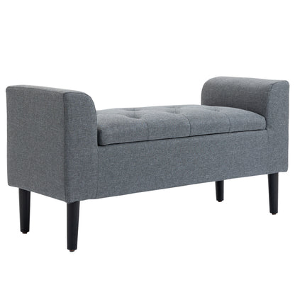 Opbergbank – Opbergbankje – Zitbankje – Halbank – Opbergkist – Linen Look Bekleding – Stevig Rubberwood Frame – 116x44x58 cm – 130 kg Belastbaar – Lichtgrijs