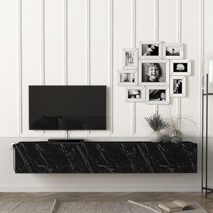TV Meubel – TV Kast – TV Dressoir – Mediameubel – Hangend TV Meubel – Zwart – 180x31x29,5 cm – 3 Opslagvakken