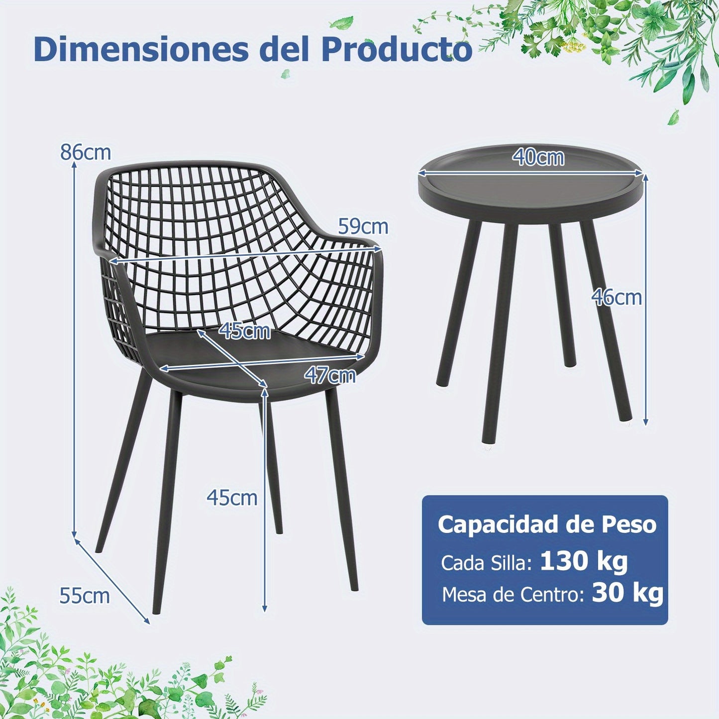 Tuinstoelset – Tuinstoelen – Bistroset – Stoel En Tafel Set – Balkonset – PP Zitting En Tafelblad – Metalen Frame – Comfortabel En Weerbestendig