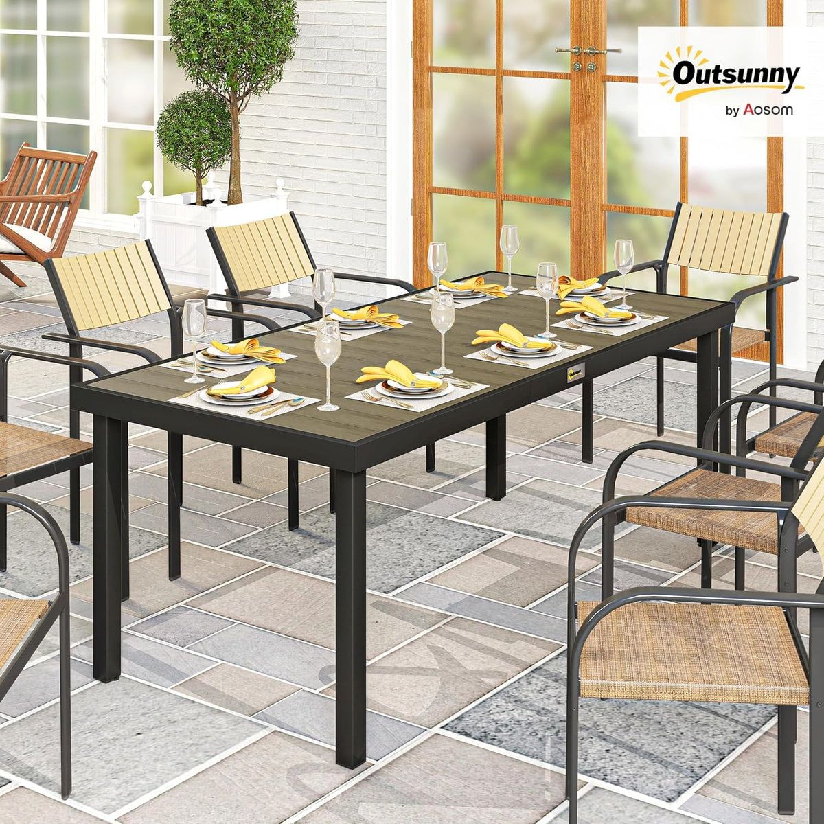 Tuintafel – Tuin Eettafel – Balkontafel – Picknicktafel – Buiten Tafel – Weerbestendig Kunststof Blad – Aluminium Frame 190x90 cm – 8 Persoons