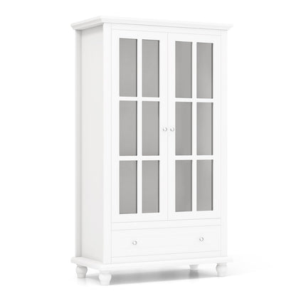 Boekenkast – Vakkenkast – Opbergkast – Wandkast – Dressoir – Met Geharde Glazen Deuren – Verstelbare Plank en Lade – Wit – 80x40x139 cm