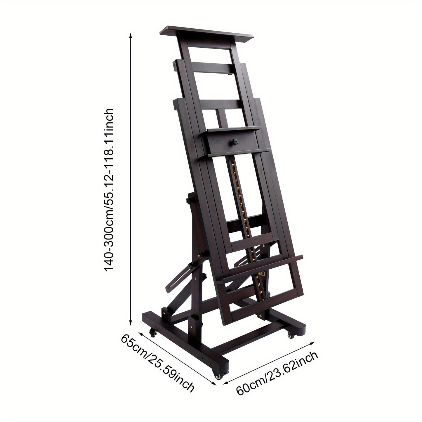 Verstelbare Kunstenaars Ezelschaal – Schildersezel – Atelier Ezelschaal – Houten Ezelschaal – Kunst Easel – Walnoot Kleur – Verstelbare Hoogte 140-300 cm – Stevige H-vormige Basis met Remwieltjes