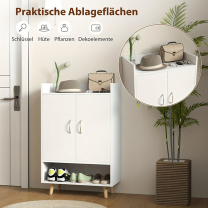 Schoenenkastje – Schoenenrek – Schoenenopberger – Schoenenkast – Schoenendisplay – Uit Massief Hout – Wit – 60x30x92 cm – Voor 12 Paar Schoenen