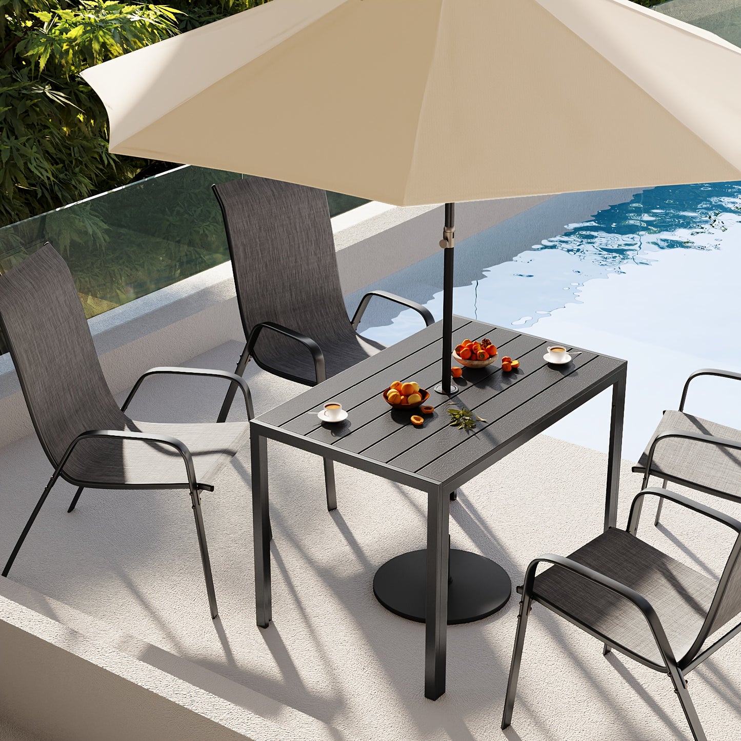 Tuinset Tafel – Tuinmeubel – Terrastafel – Balkonset – Buitenmeubel – Aluminium Frame – WPC Blad – Parasolgat – 110x70 cm – Lichtgewicht