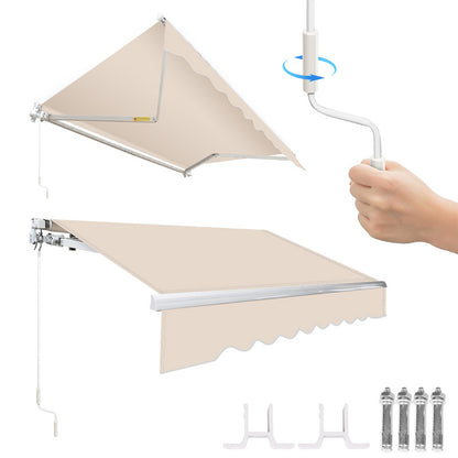 Knikarmscherm – Zonnescherm – Uitvalscherm – Terrasscherm – Balkon Scherm – Licht Beige – Handmatig Bedienbaar – UV-Bestendig Polyester 350x300 cm