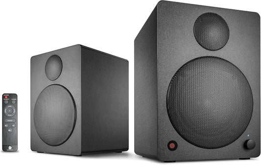 wavemaster CUBE NEO black - rek-luidsprekersysteem (50 Watt) met Bluetooth-streaming, digitale aansluiting en IR-afstandsbediening, actieve boxen, gebruik voor TV/Tablet/Smartphone, zwart (66380)