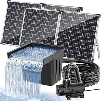 POPOSOAP Vijverwaterval met zonnepomp, watervaloverloop met 120 W zonnepaneel, 800 gph-vijverpomp, 3 m golfslang voor tuinvijvers