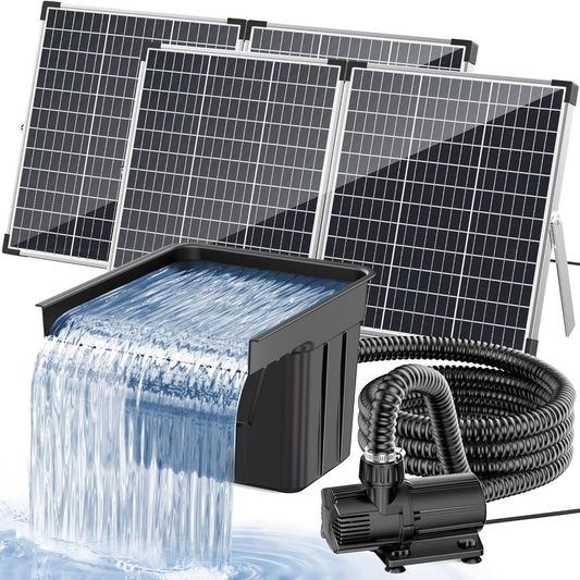 POPOSOAP Vijverwaterval met zonnepomp, watervaloverloop met 120 W zonnepaneel, 800 gph-vijverpomp, 3 m golfslang voor tuinvijvers