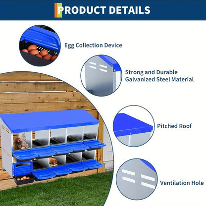 Kippenhok – Nestkast – Legnest – Pluimveehok – Kippenren – Gegalvaniseerd Staal – Waterbestendig Dak – Uitneembare Egg Tray