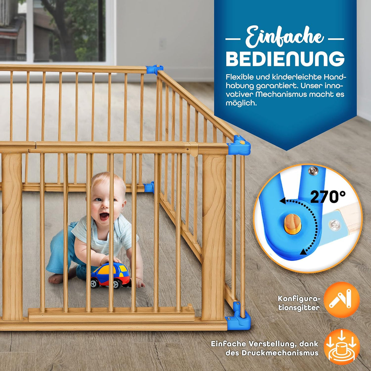 KIDUKU® 7.2 m safety fence XXL collapsible incl. door, consisting of 8 elements, can be shaped as desired box fence - QUORE