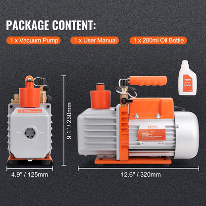 Vacuümpomp – Roterende Vacuümpomp – HVAC Vacuümpomp – Airconditioning Pomp – Koelpomp – 280 Watt Vermogen – 142 L/min Snelheid