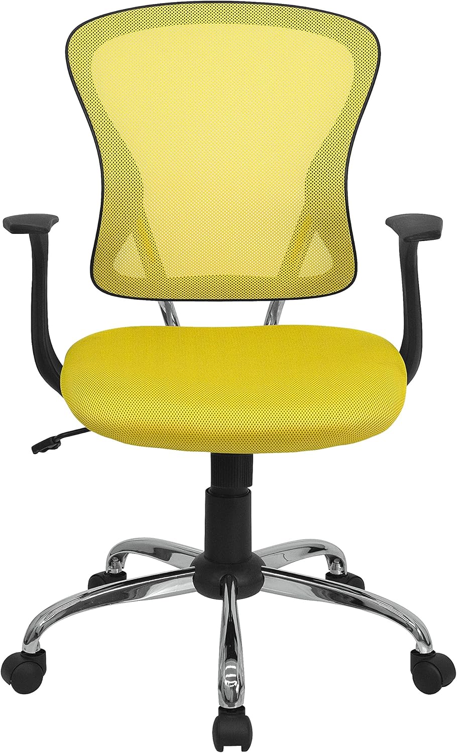 Bureaustoel – Bureaustoel Ergonomisch – Werkstoel – Computerstoel – Kantoorstoel – Gemiddelde Rugleuning – Ademend Netstof – Verchroomde Voet – Zwart Met Gele Rugleuning