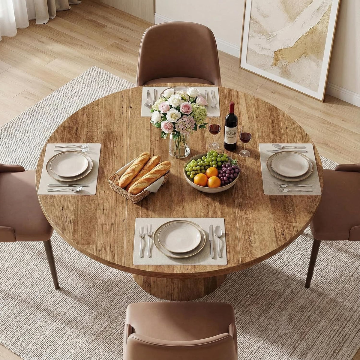 Ronde Eettafel – Cirkel Tafel – Keukentafel – Ontbijttafel – Eetkamertafel – 119 cm Diameter – Water- en Krasbestendig MDF Metalen Poten