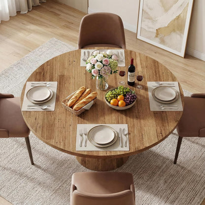 Lailang 119cm Eettafel, Eetkamertafel Ovaal, Kitchen Dining Table, Houten Eettafel, Dining Table For 6 People, 119 x 119 x 76 cm, Bruin