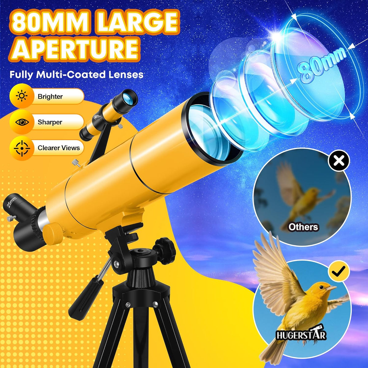 Telescopische astronomie professional voor volwassenen en kinderen, 80 mm opening 500 mm astronomische refractor telescoop voor beginners, draagbare reisscoop met statief, mobiele