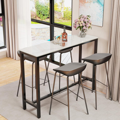 Bartafel Rechthoek Gesinterde Steen: 120cm Lange Witte Marmeren Bartafels Barhoogte 105cm Cocktailtafel Barmeubels voor Thuis Keuken Ontbijt Eethoek, Pub, Coffeeshop, Kantoor, Appartement