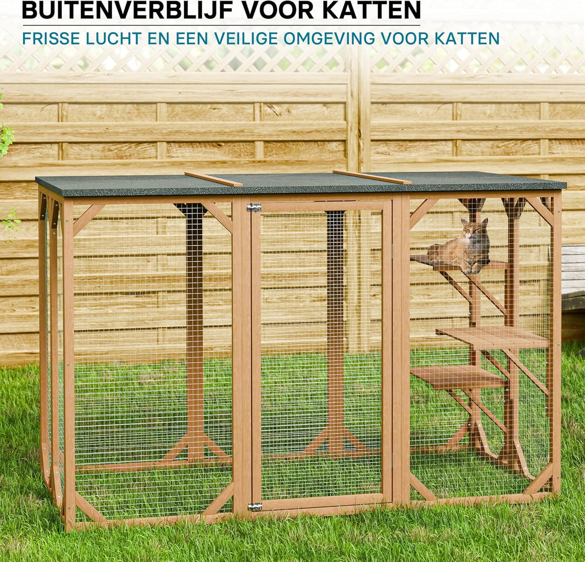 Houten outdoor huisdier box voor katten 180 x 80 x 114 inch met 3 platforms