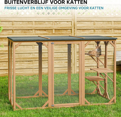 Houten outdoor huisdier box voor katten 180 x 80 x 114 inch met 3 platforms