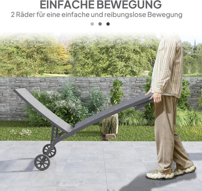 Outsunny Sonnenliege mit Rolle, Gartenliege Alu Liegestuhl mit 5-Fach verstellbare Rückenlehne, wetterfeste Campingliege, Gartenstuhl bis 150 kg load bar, für Garten Urlaub Strand Pool, Dunkelgrau - QUORE