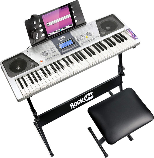Keyboard – Digitale Piano – Toetsenbord – Elektrische Piano – Piano Keyboard – Grijs – 61 Full-Size Toetsen – Inclusief Standaard, Pianobank En Koptelefoon