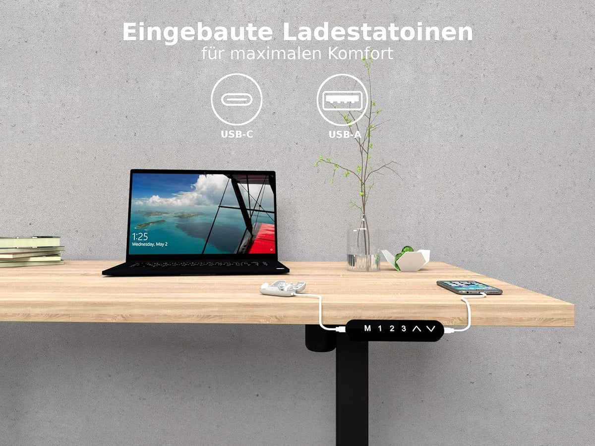 POKAR Height Adjustable Desk Height Adjustable Electric Office Table with Tabletop (Sonoma Oak, 175 x 80) - QUORE