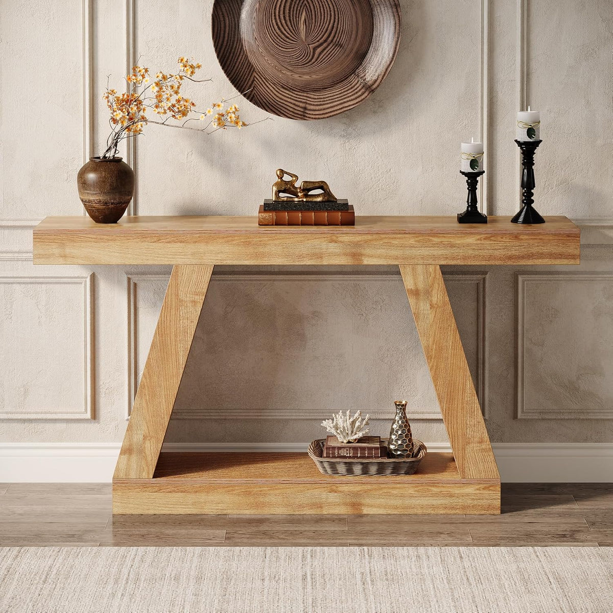 Tribesigns Console Table, 140 x 30 x 80 cm, Side Table, Corridor Table, Sofa Table for Small Spaces, Console Table with Storage Space at Entrance, Hallway, Living Room, Natural Brown
