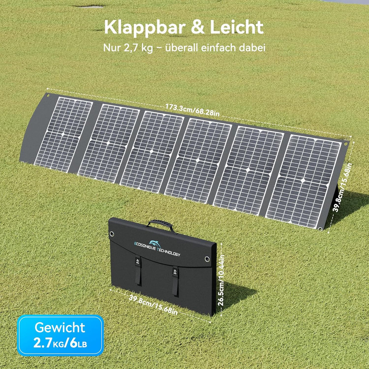 Ecosonique 100 W opvouwbaar zonnepaneel, 23,5% rendement en 45 W PD snel opladen, monokristallijn zonnepaneel met USB-C PD3.0 USB-A QC3.0 20V DC uitgang, verstelbare standaard voor powerstations en