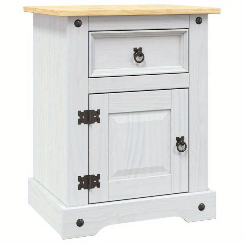 Solid Hardwood Bedside Table with 2 Drawers & Black Handles - Corona White Mexican Pine Nightstand, 68.58cm Height, 3.2 Cu Ft Storage, Easy Assembly, Portable Design for Bedroom or Living Room
