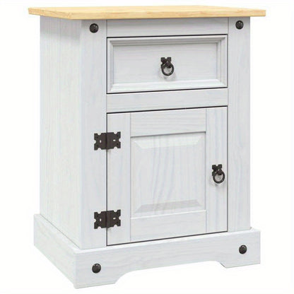 Solid Hardwood Bedside Table with 2 Drawers & Black Handles - Corona White Mexican Pine Nightstand, 68.58cm Height, 3.2 Cu Ft Storage, Easy Assembly, Portable Design for Bedroom or Living Room