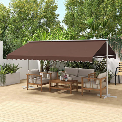 Vrijstaande Luifel – Staande Zonwering – Tuinluifel – Balkonluifel – Overkapping – Verstelbare Dakhoek – Waterafstotend PU-Polyester – 450x340x255 cm – Koffiekleur