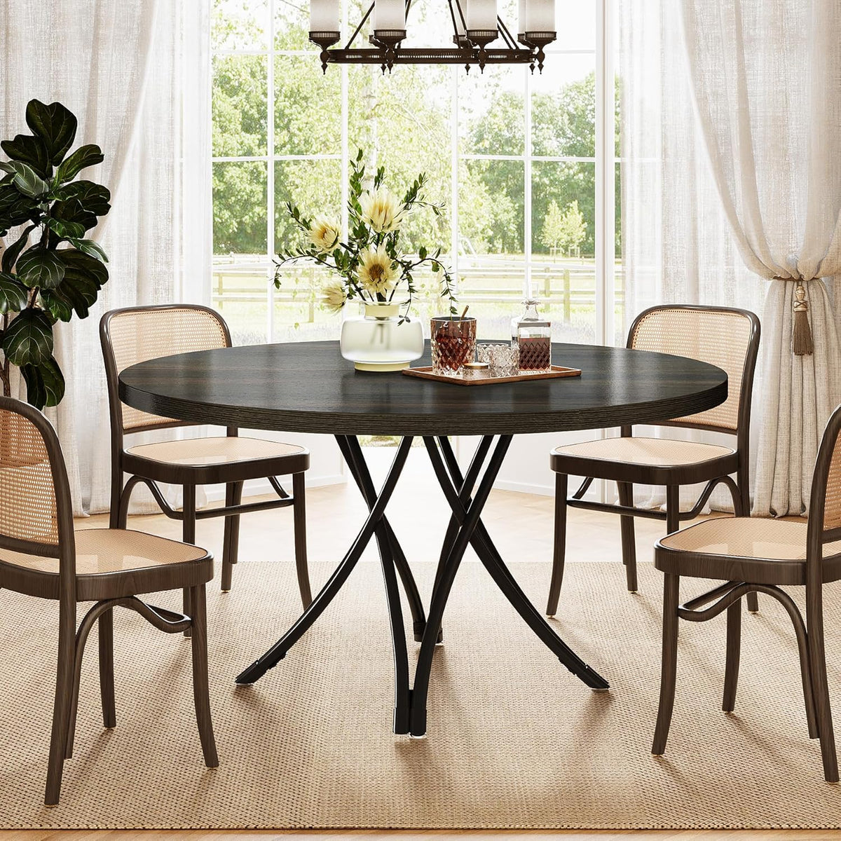 Tribesigns Round Dining Table for 4-6, 120cm Round Kitchen Table, Modern Wooden Small Dining Tables, with Sturdy Crossed Metal Legs for Kitchen Living Room, Dining Room (Black)