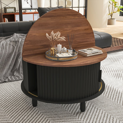 Salontafel – Koffietafel – Bijzettafel – Woonkamertafel – Tafel – Modern Rond – Verborgen Opbergruimte – Stevig Massief Hout