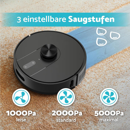 Zuig- en dweilrobot – Robotstofzuiger – Automatische schoonmaker – Dweilrobot – Robotwisser – 5000 Pa Zuigkracht – LDS Navigatiesysteem