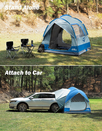 JOYTUTUS SUV-tent voor camping, 4-6 personen, 234 x 234 x 210 cm (l x h), waterdicht PU 2000 mm, dubbellaags, ontwerp met dubbele deur, outdoor, camping, reizen, blauw