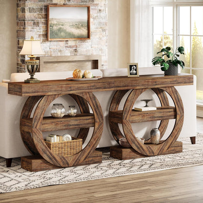 Tribesigns 100cm Entrance Table with Storage, 3 Tier Farm Console Table with Shelves, Wooden Foyer Tables for Entrance, Living Room, Hallway, Behind Sofa (Rustic Brown)