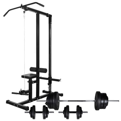 Power Tower Gym Machine – Fitnessrek – Krachtstation – Trainingsapparaat – Workoutstation – Verstelbaar Ijzer – Gewichtsschijven 60,5 kg
