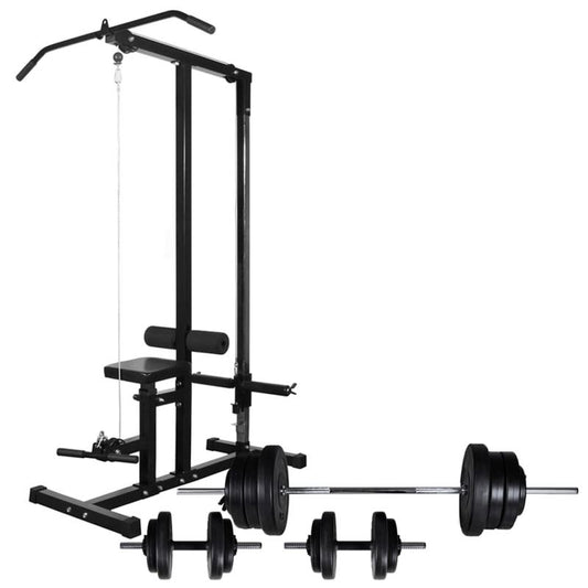 Power Tower Gym Machine – Fitnessrek – Krachtstation – Trainingsapparaat – Workoutstation – Verstelbaar Ijzer – Gewichtsschijven 60,5 kg