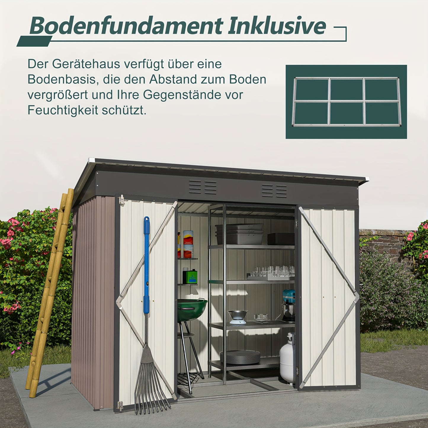 Metalen Opbergschuur – Tuinschuur – Fietsenberging – Tuingereedschapberging – Buitenberging – Verzinkt Staal – Ventilatie – Slot – 243,8x121,9 cm – Afneembaar