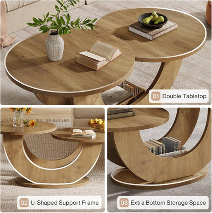 Tribesigns Round Side Table, 118cm, Modern Living Room Coffee Table with Funky U-Shaped Frame, Low Accent Tea Table for Home, Home, Oak