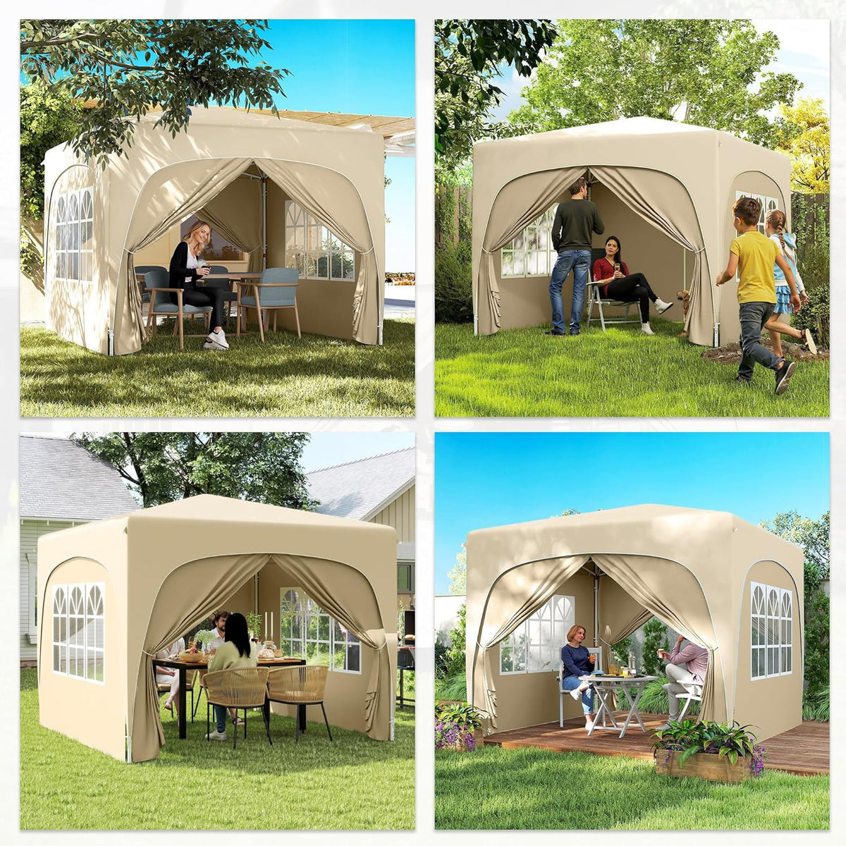 Outsunny Outdoor Gazebo 3 x 3 m Pop Up Folding Height Adjustable with Carry Bag UPF50+ Protection Folding Gazebo for Camping, Festival, Patio, Sand - QUORE