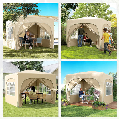 Outsunny Outdoor Gazebo 3 x 3 m Pop Up Folding Height Adjustable with Carry Bag UPF50+ Protection Folding Gazebo for Camping, Festival, Patio, Sand - QUORE