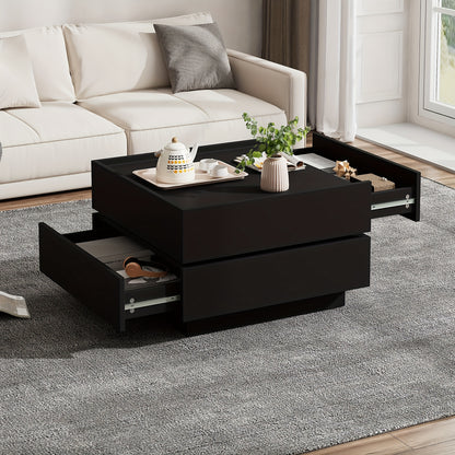 Functional Coffee Table For The Living Room, 360° Swivelling, Swivelling Table Top With 2 Shelves And Storage Space, Black Living Room Side Table Frame, 60*60*38 Cm