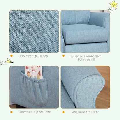 HOMCOM Children's Bench Children's Bench Children's Recliner Chair Recliner Adjustable with Footrest for 3-8 Years Boys and Girls Blue 58 x 53 x 70 cm - QUORE