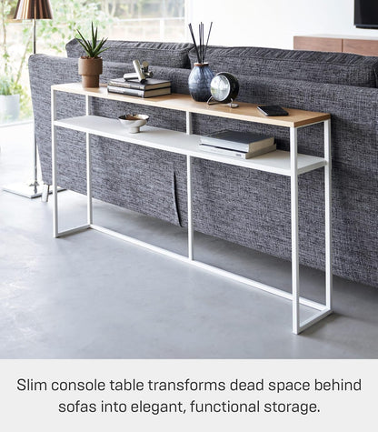 Yamazaki 2028 TOWER Console Table with Shelf, white, Steel/Wood, 126 x 20.5 x 65 cm