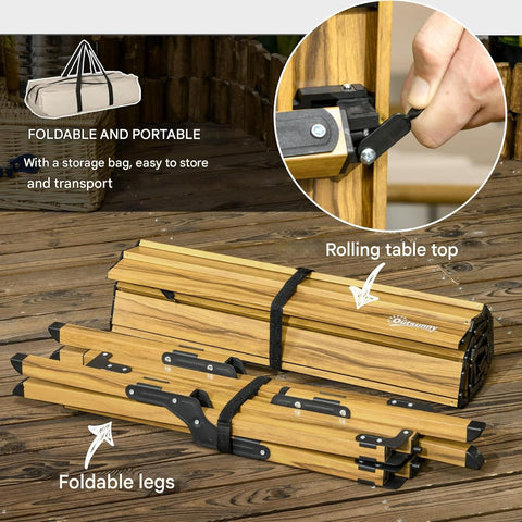 Campingtafel - Tuintafel - Vouwtafel - Oprolbare - Inklapbare - Draagbaar - Lichtgewicht - Stevig - Duurzaam - met Draagtas - 30 kg Maximumgewicht - Aluminum - 116 x 60 x 45 cm - Natuurlijk Hout