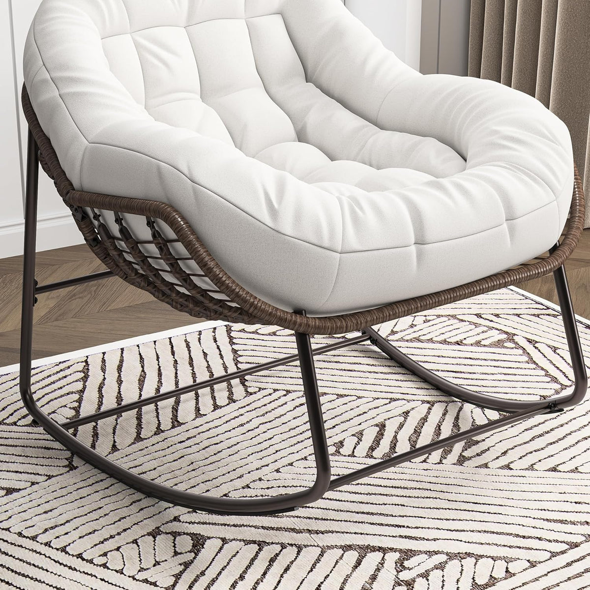 Schommelstoel Buiten – Tuinstoel Schommelstoel Balkonstoel Rattan Stoel – Comfortabel Ruim Zitvlak – Waterafstotende Beschermhoes