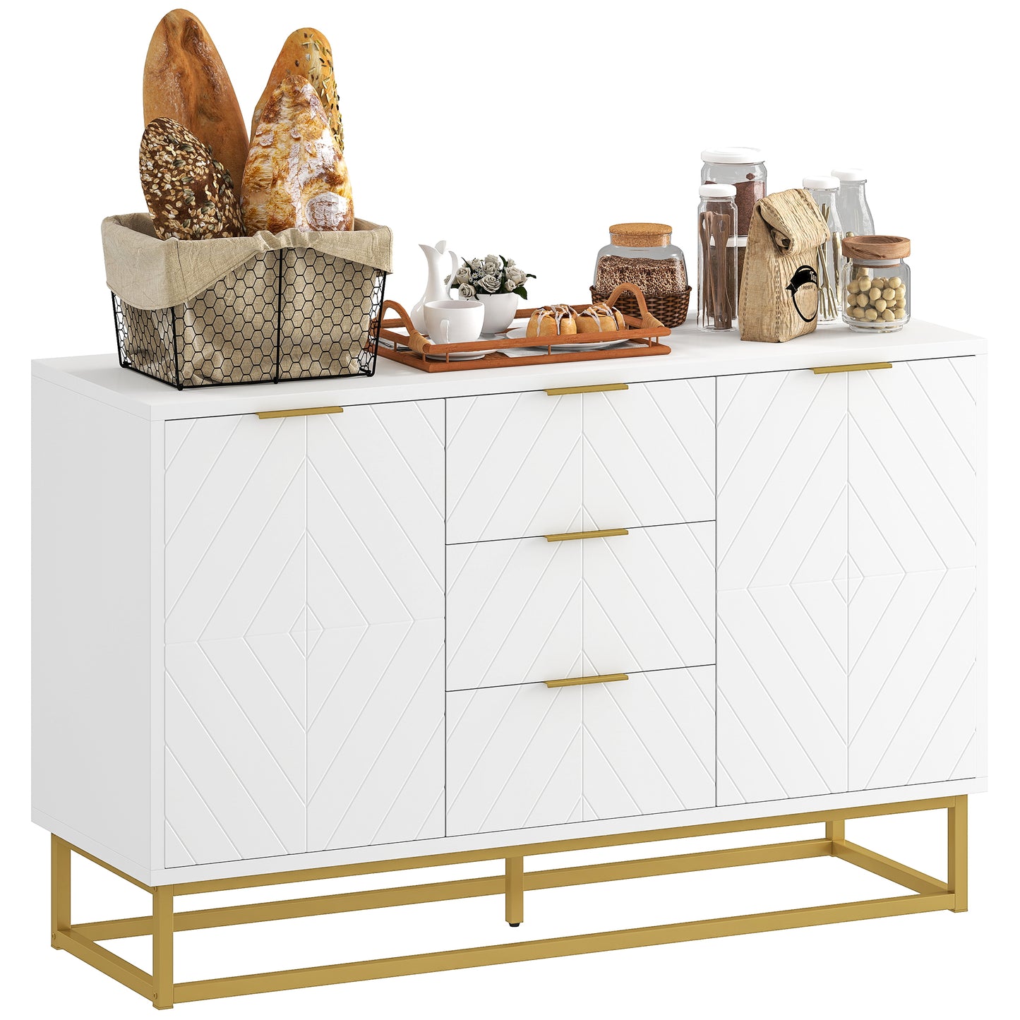 Opbergkast – Buffet – Kast – Opbergmeubel – Dressoir – Wit – 120x40x76 cm – Verstelbare Planken