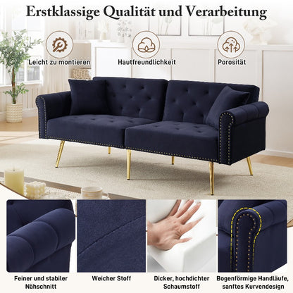 Sofa Bed – Slaapbank – Logeerbank – Bedbank – 2-Zits Bank – Fluwelen Navy Blauw/Zwart – 3-Standen Verstelbare Rugleuning – Ruimtebesparend Compact Design